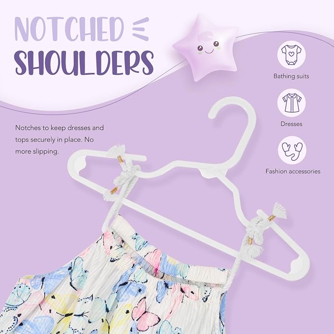 HOUSE DAY Plastic Baby Hangers for Closet 20 Pack, Durable Plastic Kids Hangers for Baby Clothes, Thin & Compact Childrens Hangers, Space Saving White Baby Hanger, Small Hanger for Kids Clothes - Image 4