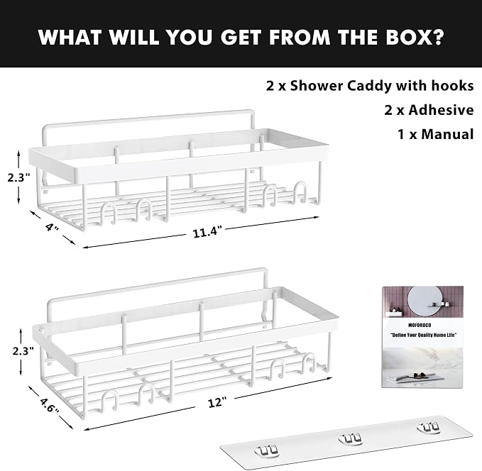Moforoco Shower Caddy Shelf Organizer Rack, Self Adhesive Black Bathroom Shelves Basket, Home Farmhouse Wall Inside Organization and Storage Decor Rv Accessories, First Camper Apartment Essentials - Image 6