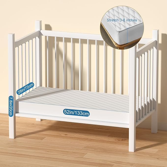 2Pack Waterproof Crib Mattress Protector,Cotton 52X28 Fitted Crib Sheets Crib Mattress Protector Sheets,Soft Toddler Bed Sheets,Washable Infant Fitted Baby Bed Sheets (White, 52X28inch)