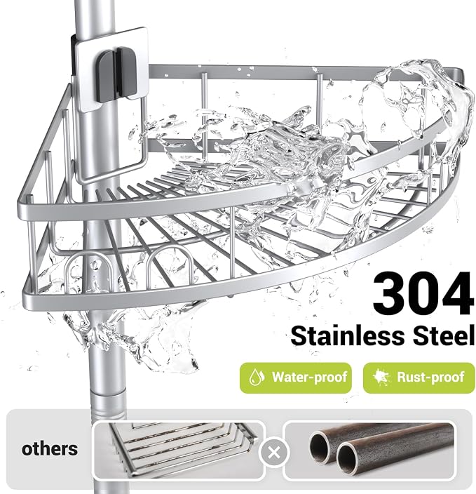 Aitatty Standing Shower Caddy Corner: 4-tier Rustproof Shower Organizer Shelf - Floor Shower Corner Shelf Rack Stand for Bathroom Chrome - Image 2