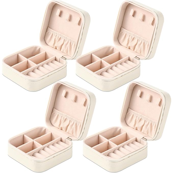 Neveika Portable Travel Mini Jewelry Box Leather Jewellery Ring Organizer Case Storage Gift Box Girls Women (4pcs White). - Image 9