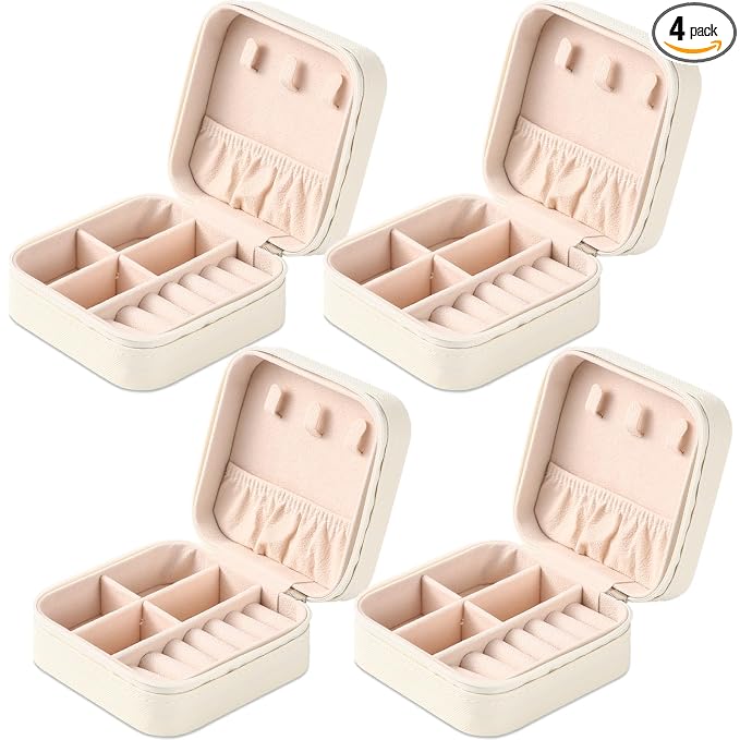 Neveika Portable Travel Mini Jewelry Box Leather Jewellery Ring Organizer Case Storage Gift Box Girls Women (4pcs White). by NEVEIKA