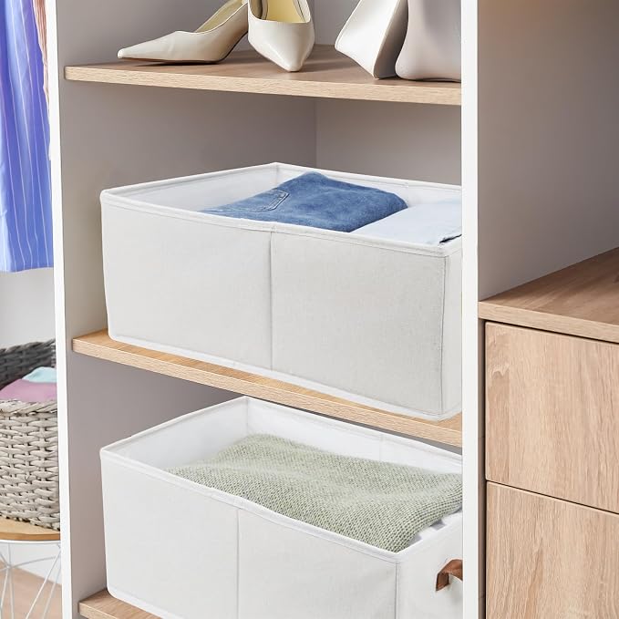 Fordonral Pack of 3 Large Capacity Storage Bins Closet Organizer System, Sturdy Foldable Boxes for Organizing Clothing, Sheets, Toys, Books - Shelf Shelves Basket Bin Linen White - Image 5