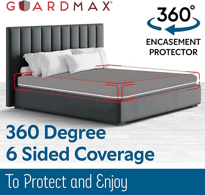 Guardmax Jersey Knitted Full Zippered Mattress Encasement - Waterproof & Bed Bug Proof Mattress Protector - Comfortable, Soft, and Noiseless Zippered Bedding - Dust Mite Proof (54 x 75 x 12)