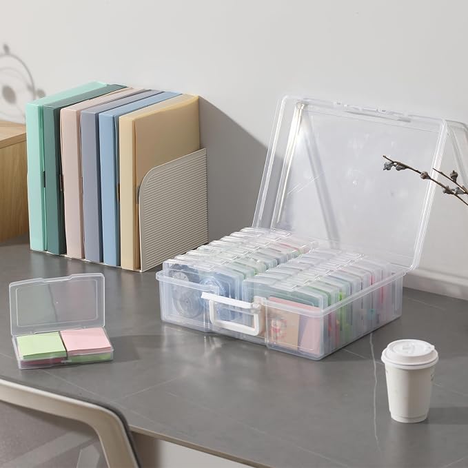 novelinks Transparent 4" x 6" Photo Cases and Clear Craft Keeper with Handle, 16 Inner Photo Organizers & Photo Storage Box, Plastic Photo Storage Containers (Clear) - Image 3
