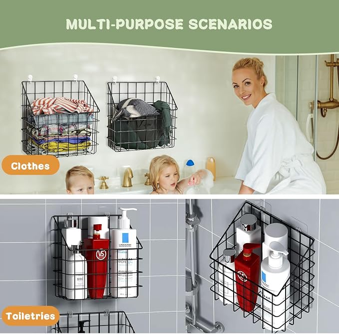 Greentainer 2 Pack Bath Toy Storage Organizer, Large Rustproof Metal Wire Basket, Wall Mounted Hanging Bathtub Holder, Bathroom Shower Caddy for Tub Toys & Toiletries - Image 6