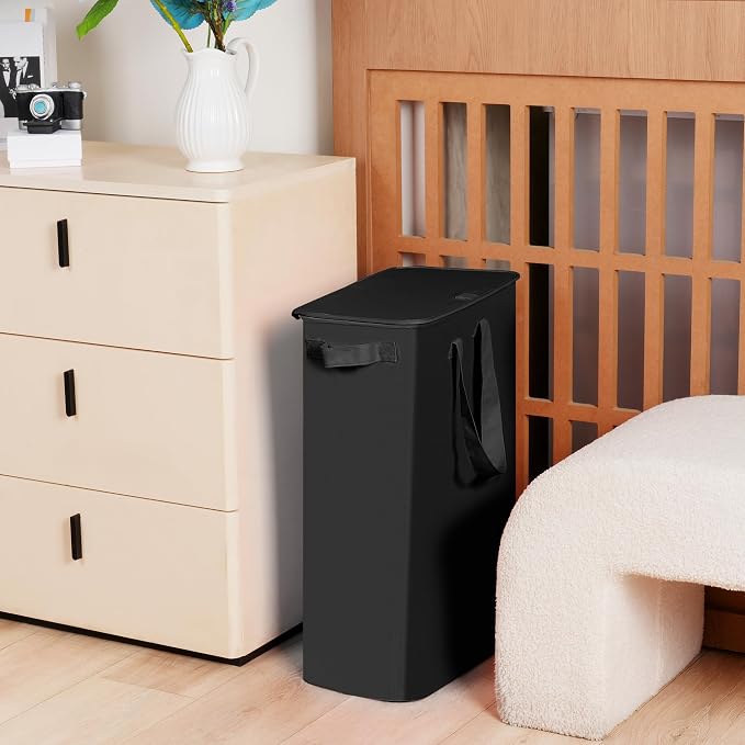 efluky Slim Laundry Basket with Lid, Narrow Laundry Hamper with Handles, Collapsible Dirty Clothes Hamper, Tall Laundry Bin for Laundry Room, Dorm and Bedroom, 55L Black - Image 6
