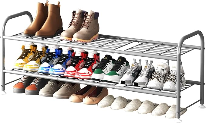 LINZINAR Shoe Rack 2 Tier Storage Organizer for Closet Entryway Metal Grey by LINZINAR