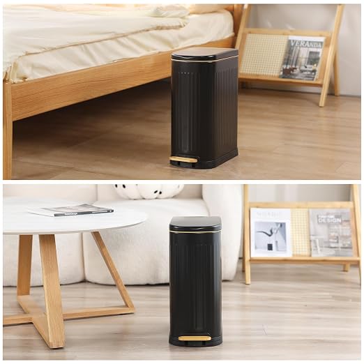 SYNCVIBE Slim Bathroom Trash Can with Lid Stainless Steel Garbage Can Soft Close Step Trash Bin with Removable Inner Bucket for Bedroom, Office, Kitchen (Matt Black, 3.5 Gallons) - Image 7