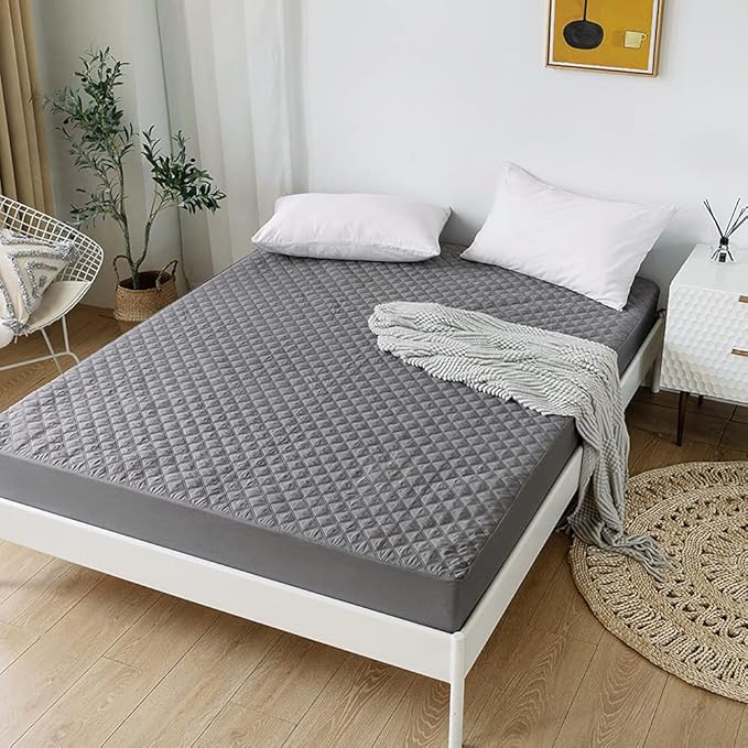 vctops Quilted Fitted Sheet Waterproof Mattress Protector Pad Ultra Soft Elastic Fitted Deep Pocket Bed Cover (Grey, Twin)