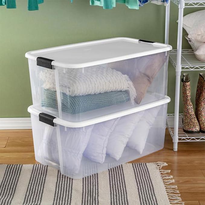 Sterilite 8-Pack Ultra Latching Box, Storage Bins with Lids, Clear Plastic, 116 Quart - Heavy-Duty Organizing Containers for Closet, Bathroom, and Office - Image 4