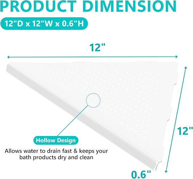 Qeke Bathroom Corner Shelf, Recessed 12" Shower Shelf Caddy, SUS304 Stainless Steel Shelf Wall Mount Triangular, No Drilling, Matte White - Image 2