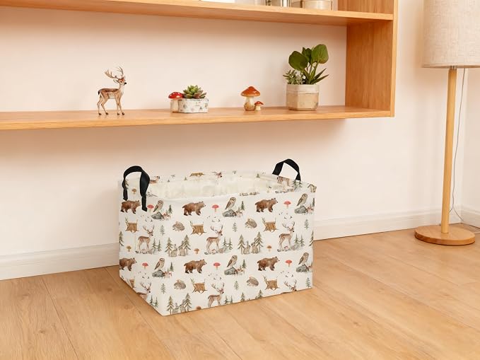 Rectangle Kids Baskets Animal Basket Cute Storage Bin Organizer Box for Room Decor Gift Basket(Woodland animal) - Image 7