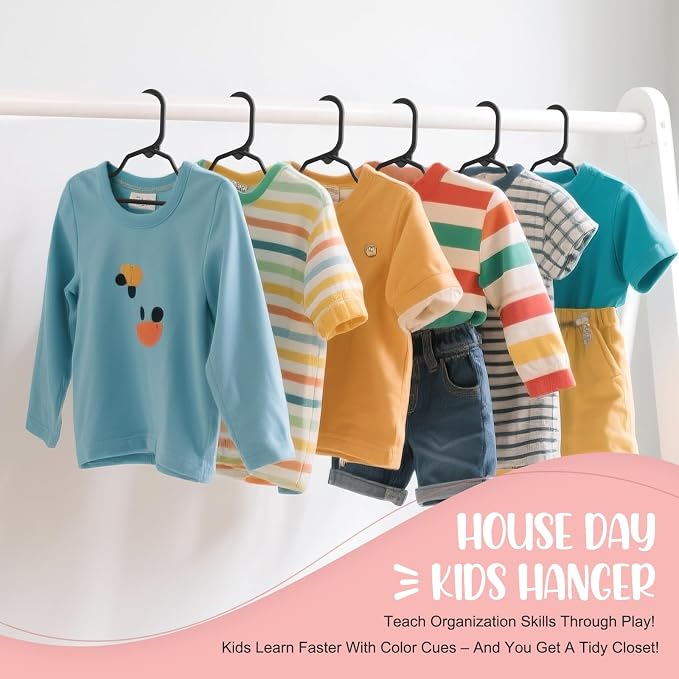HOUSE DAY Baby Hangers 100 Pack - Durable Plastic Infant & Kids Clothes Hangers, Thin Compact Space-Saving Design for Nursery/Children's Closet, Toddler Small Hangers Black (Infant/Baby/Toddler/Kids) - Image 8