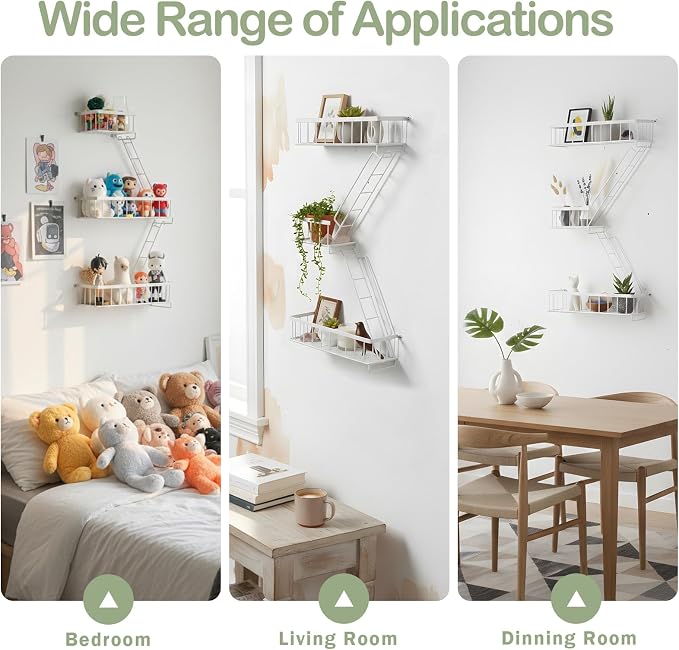 SweetSage Fire Escape Wall Shelf White - Modern New York City Wall Decorative Display Ladder Floating Shelves for Bedroom, Home Decor, Action Figure Display (2.5-Tier) - Image 4