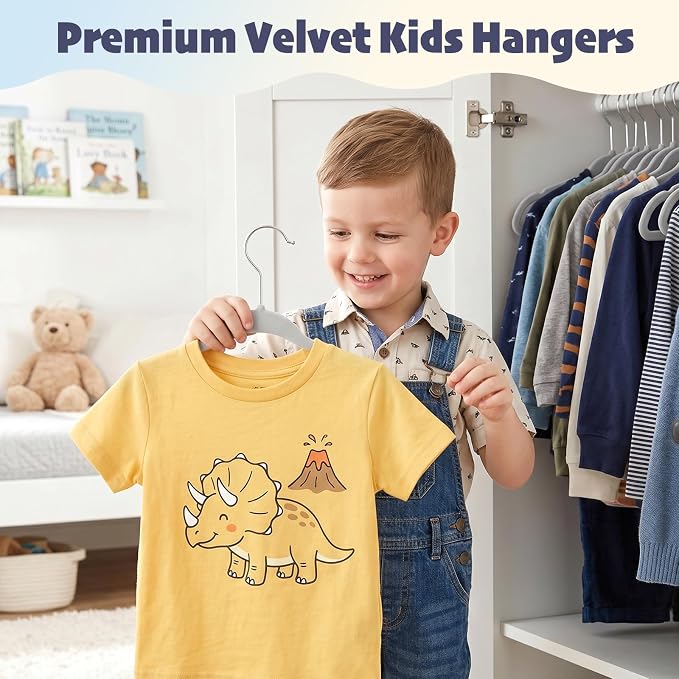 HOUSE DAY 11 Inch Velvet Baby Hangers 50 Pack Grey, Premium Kids Hangers for Children, Infant & Toddler Clothes, Durable Non Slip Small Baby Felt Hanger for Closet, Ideal for Everyday Use - Image 2
