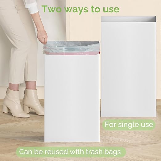 Magicheap 4 Pack Extra Large Disposable Trash Cans, Reusable Portable Garbage Can, 13 Gallon (21.6" H x 13.5" W x 10" D), Extra Thick Recycled Cardboard Portable Garbage Can and Recycling Bins,White - Image 5