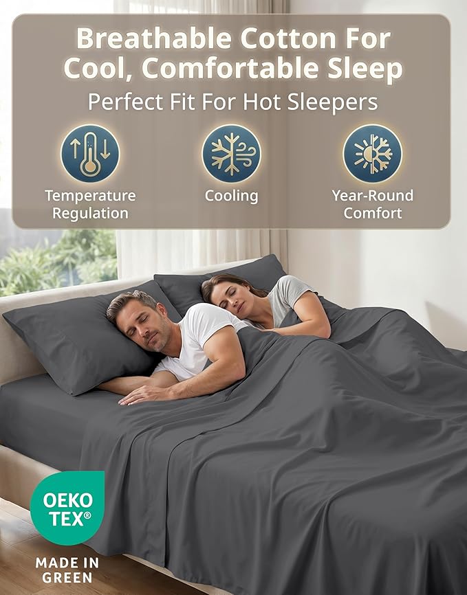 LANE LINEN 100% Cotton Sheets Full Size - Premium 600 Thread Count Sateen Weave for A Silky Feel - Extra Breathable & Cozy for Year Round Comfort - Fits Matresses Upto 15'' Deep - Charcoal