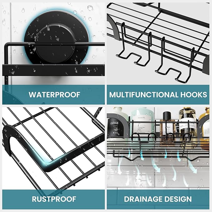 TAILI Shower Caddy Suction Cup 2 Pack, Heavy Duty Bathroom Basket, Bath Shelves for Inside, Stainless Steel Shower Holder for Bathroom Storage & Home Decor,Black - Image 5