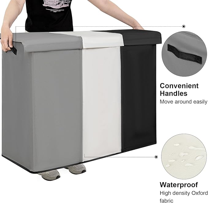 WOWLIVE 230L Laundry Baseket with Lid and Removable Laundry Bags,Large Laundry Hamper 3 Section Collapsible Dirty Clothes Hamper with Handles for Laundry Room,College Dorm,Bathroom - Image 6