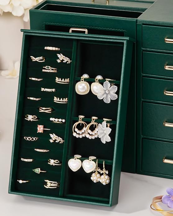 Homde Large Jewelry Box/Organizer/Case with Glass Window, Drawers for Necklaces Earrings Rings Bracelets Watches Gift for Women Girls - Image 9