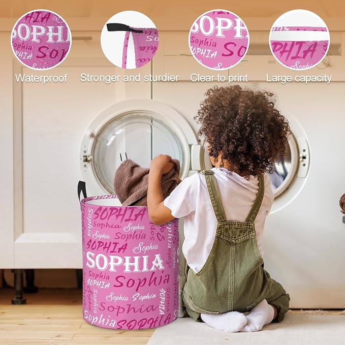 Custom Name Laundry Hamper, Personalized Laundry Basket with Name for Baby Boys Girls, Customized Collapsible Dirty Clothes Hamper Storage with Handles for Bedroom Bathroom Dorm Room Decor - Image 4