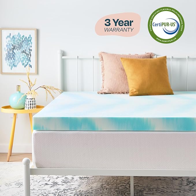 Linenspa 4 Inch Swirl Gel Memory Foam Mattress Topper, Queen Size – Cooling Gel Infused, Ventilation Holes – Pressure Relieving Bed Topper – CertiPUR Certified