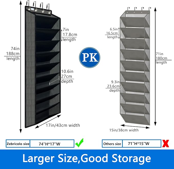 Shoe Organizer,70 Pounds Large Capacity,20-30-Pair Over The Door Shoe Organizer,10 Tiers Shoe Rack for Closet,New Upgrade Anti-Scratch Heavy Duty Hook and Bamboo Material Baffle,Grey/Black - Image 2