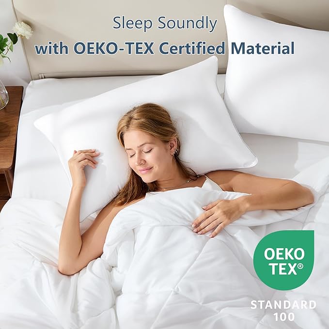 CozyLux Soft Supportive Bed Pillows for Side and Back Sleepers, Oeko-Tex Certified Down Alternative Filling, Hotel Quality Fluffy Sleeping Pillow, King Size Set of 4, White, 19" x 34"
