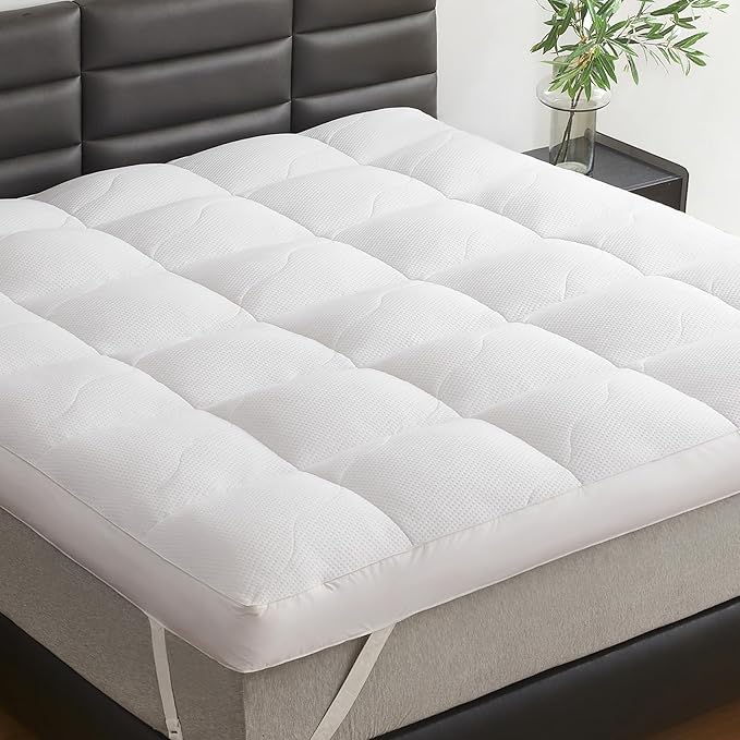 Dual Layer 5 Inch Goose Feather Mattress Topper Full Size, 4 Inch Goose Feather Plus 1 Inch Down Alternative Pillow Top, Medium Firm Featherbed with Adjustable Straps(54"x75", Wavy)