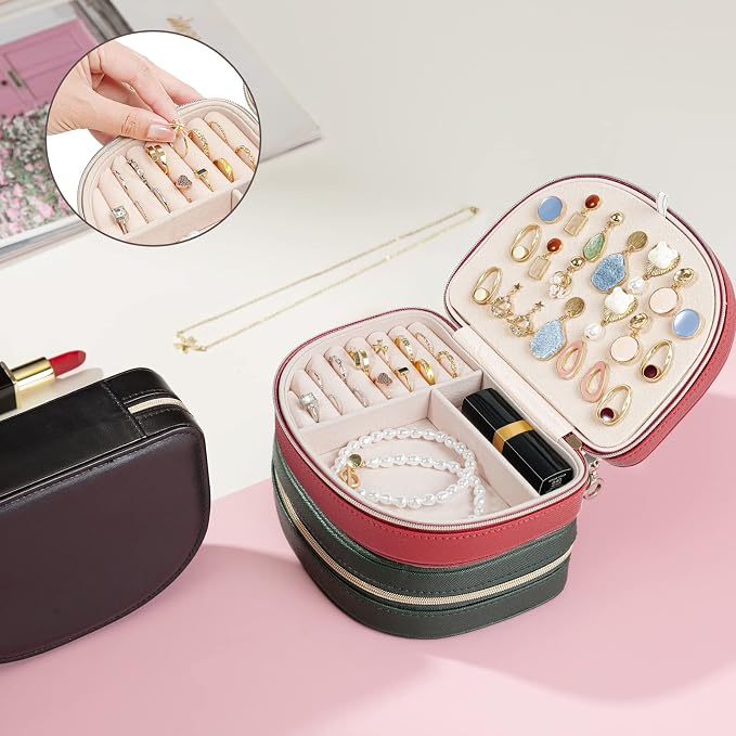 ProCase Travel Size Jewelry Box, Medium Portable Seashell-Shaped Jewelry Case, 2 Layer Jewelry Organizer in PU Leather for Women -Red - Image 7