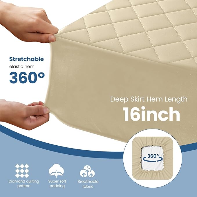 King Mattress Protector,Waterproof Mattress Protector Fitted Up to 16" Deep Pocket, Soft Breathable Bed Mattress Cover for Bedroom,Doom Room,(Khaki)