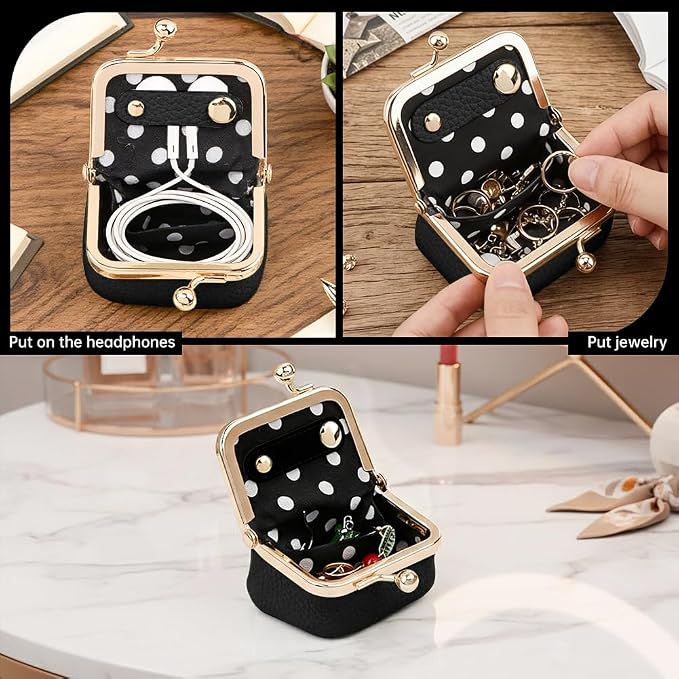 PU Leather Mini Jewelry Box, Vintage Portable Mini Jewelry Organizer with Kiss Lock, Compact Travel Case for Rings, Earrings, Necklaces - Ideal Gift for Women - Image 7