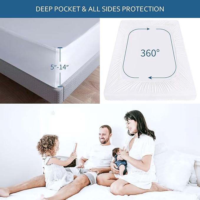 Moonsea Waterproof Mattress Protector Full Size,Mattress Cover Protector, Smooth Top Mattress Protector for Kids, Breathable Skin Friendly and Noiseless Fitted Sheet,Full Size,Polyester