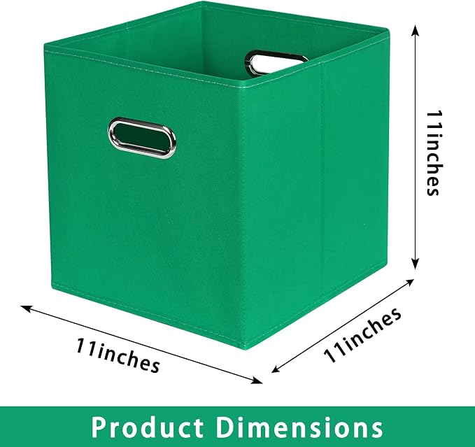 Green Foldable Storage Bins, 11x11x11, Set of 3, (Fabric Cube Organizer with Handle, for Cloth or Accessory Storage) - Image 2