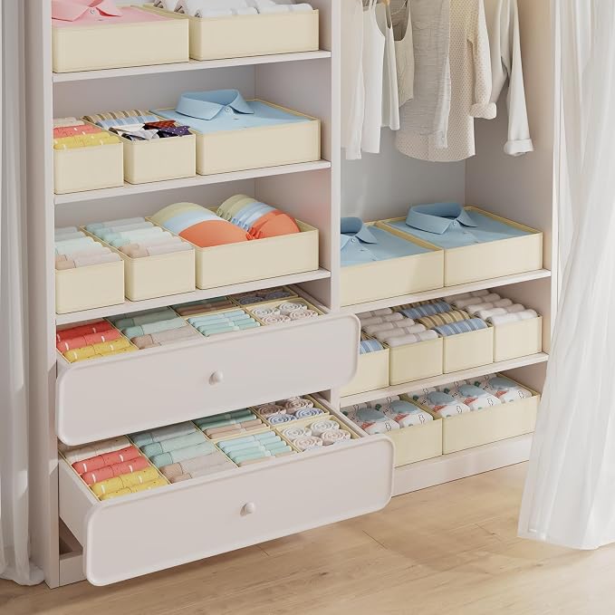 DIMJ Drawer Organizer Clothes 15 Pack - Foldable Baby Organizers and Storage & Closet Organizers for Bedroom, Closet - Nursery Organization Dresser Dividers for underwear, Sock,Bra, Belt, Tie, Beige - Image 2