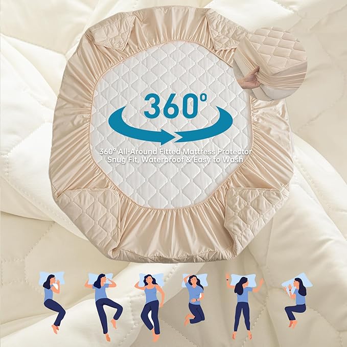 Waterproof Twin Mattress Protector, 18" Deep Pocket Mattress Topper - Lab Tested Leakproof, Oeko-TEX Certified, Breathable & Noiseless, Machine Washable,Fitted Twin Sheets Only (Khaki)