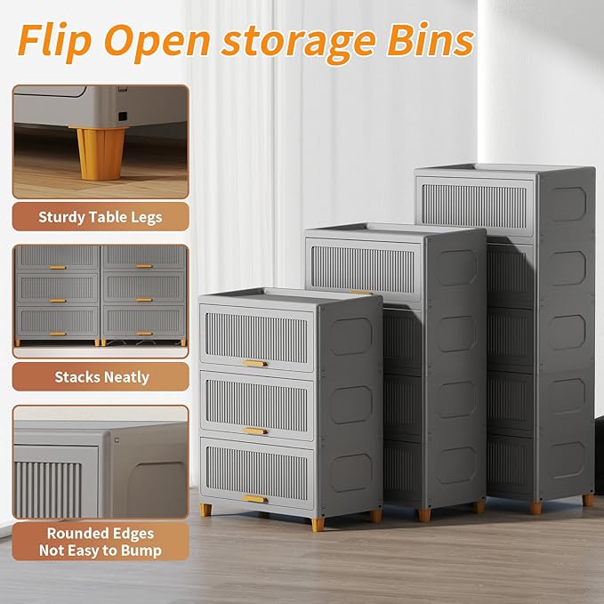 3 Tier Large Storage Bins with 1 Lid, 157QT Closet Organizers and Storage, Drawers Flip Open Large Plastic Storage Containers for Living Room, Office, Dorm (3 Tiers)
