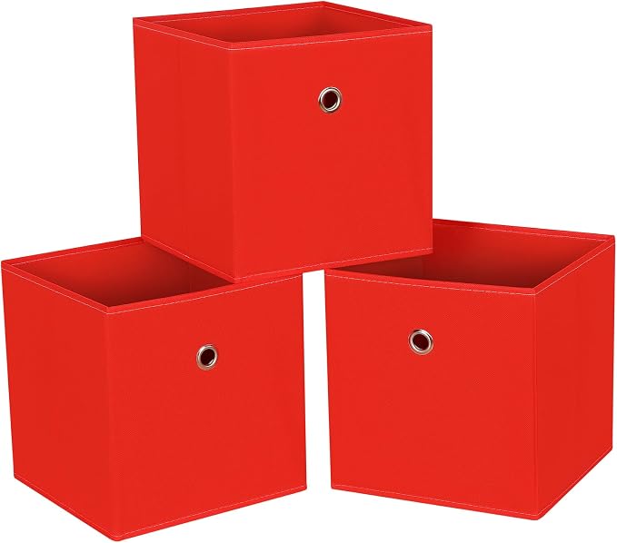 Foldable Storage Cubes Bins ,11 Inch Cloth Storage Cube Fabric Storage Box Cubes Organizer Baskets with Handles for Home Organizer Set of 3 (Red) by NieEnjoy