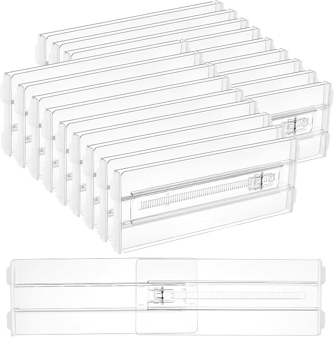 Vtopmart 18 Pack Drawer Dividers for Clothes, 4" High 10.2"-16.5" Adjustable Expandable Dresser Drawer Organizer, Clear Plastic Separators for Dresser, Baby Clothing, Underwear, Cosmetic, Toiletries by Vtopmart