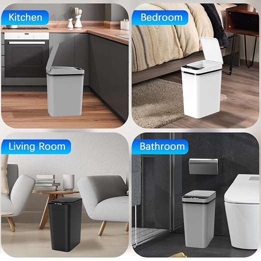 3 Pack Automatic Small Bathroom Trash Can with Lid - 2.5 Gallon Touchless Garbage Can, Motion Sensor Smart Trash Bin, Slim Dog Proof Trashcan, Waterproof Plastic Wastebasket for Bedroom Office Kitchen - Image 6