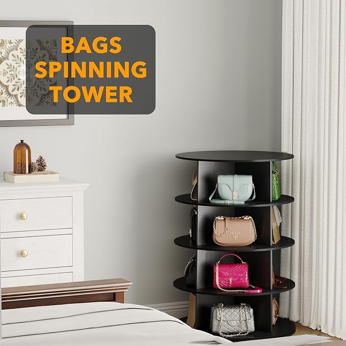 SpaceAid 4 Tier Rotating Shoe Rack Tower, Spinning Shoe Display Lazy Susan, Revolving 360 Shoe Rack Storage Round Carousel, Vertical Handbag Rotate Shoes Closet Organization (4-Tier Black) - Image 5