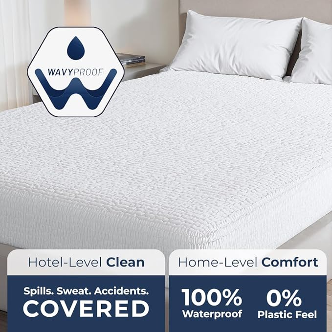 PAULATO BY GA.I.CO Full Size Waterproof Mattress Protector – Quilted Fitted Mattress Cover, 100% Waterproof, Breathable Polyester, Deep Pocket Bed Protector (Full)