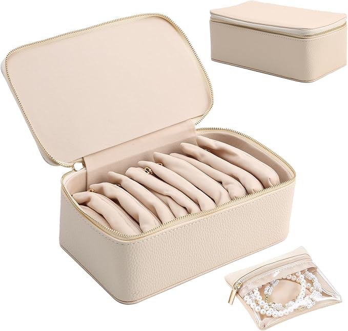 NCONCO Travel Jewelry Box, PU Leather Travel Jewelry Organizer, Portable Travel Jewelry Case with 12pcs Velvet Jewelry Bags for Necklaces Rings Earrings Sorting Storage by NCONCO