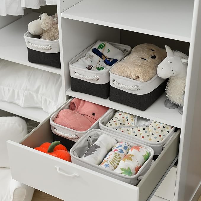 TheWarmHome Storage Bins for Shelves - 6 Pack 11.8x7.8x5.2 inch Collapsible Storage Cubes, Basket for Gifts Empty Closet Organizing Dog Toy Box (White & Black) - Image 3