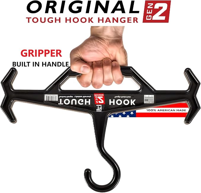 Tough Hook Original Heavy Duty Hangers – The Superhero of Hangers USA-Made, Anti-Slip ABS Resin Tactical Hanger for Police Gear, Scuba Gear & Dive BCD – DuraResin 200-lb Cap Wetsuit Hanger, 1 Red - Image 4