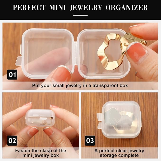 Chunful 100 Pack Mini Clear Plastic Jewelry Box Earring Organizers Small Storage Containers with Hinged Lid for Earrings Pearl Bracelets and Small Accessories - Image 6