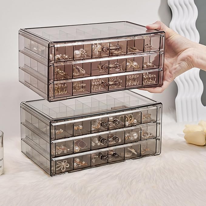 Earring Storage Box Organizer 3 Drawers Acrylic Jewelry Storage Box Holder Transparent Jewelry Display Stand with 72 Cells Gift for Women Girls - Image 8
