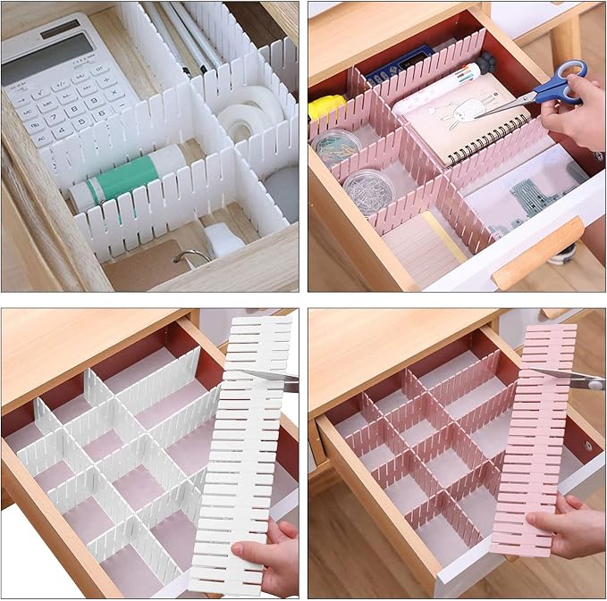 MUKCHAP 72-Piece DIY Grid Drawer Organizer - 12.6 Inch Adjustable Drawer Dividers for Sock, Underwear, Scarf - 36 White, 36 Pink - Image 6