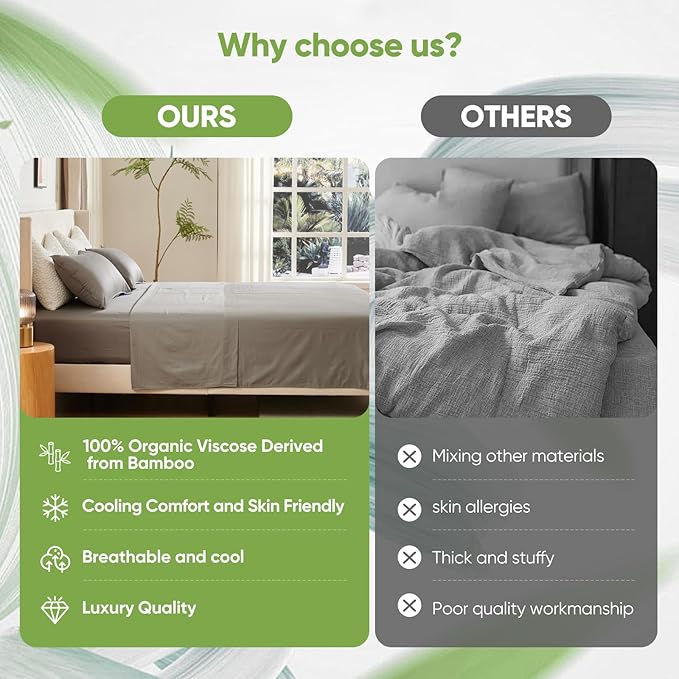 TWK Luxury Sheet Set, Genuine 100% Organic Viscose Derived from Bamboo, Cooling & Breathable, Silky Soft, Bedding Sheets & Pillowcases (Gray, California King)